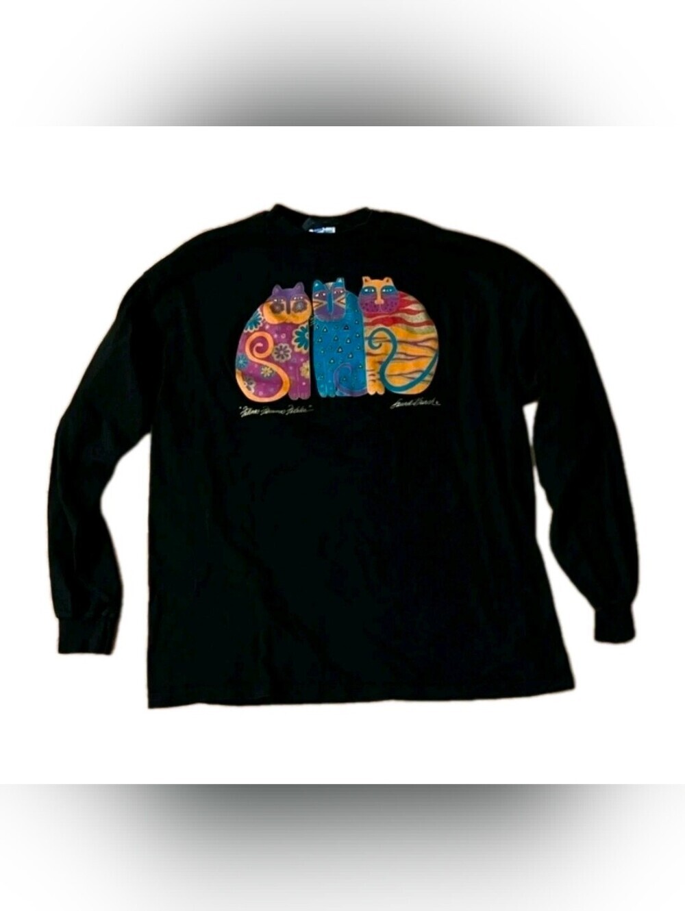 Vintage Laurel Burch Cat Art Long-Sleeved Shirt, Size L